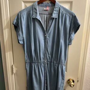 Jcrew denim cap sleeve v neck button dress